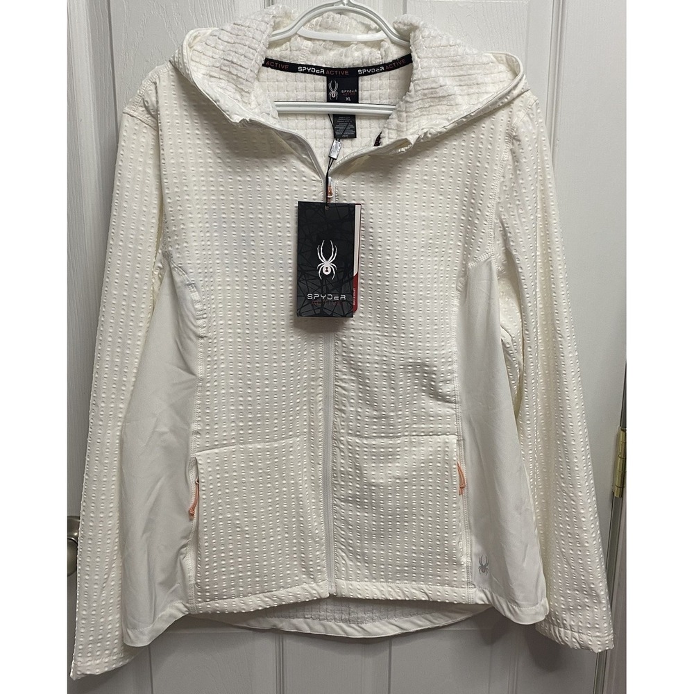 SPYDER Active Women's Full Zip Hooded Jacket White Lightweight Textured Coat XL